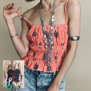 We The Free Floral Ruched Bodice Ruffle Hem Tank Top